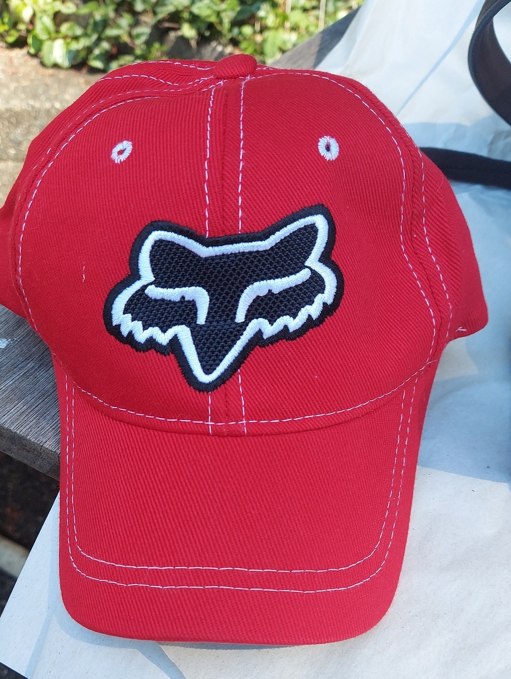 Fox Kids Red Baseball Cap with Black & White Fox Patch